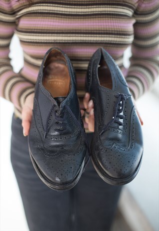 VINTAGE 70'S BLACK LEATHER BROGUES