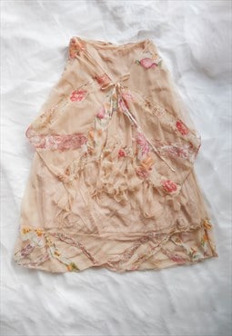 vintage cottage milkmaid coquette mesh floral skirt