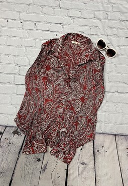 Red Paisley Patterned Plisse Shirt