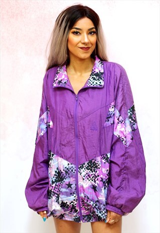 1980S VINTAGE PURPLE STAR PRINT OVERSIZED SHELL TRACK JACKET