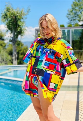 VINTAGE 90'S MULTICOLOR PRINTED SHORT SLEEVE SHIRT FESTIVAL