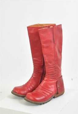 VINTAGE 90S real leather boots in red