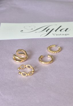 Gold Minimal Ear Cuffs Earrings - Pack of Four