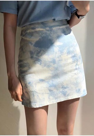BLUE TIE DYE CLOUD Y2K MINI SKIRT