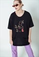 VINTAGE 80S BOXY FIT BUNNY EMBROIDERY T-SHIRT IN BLACK M/L