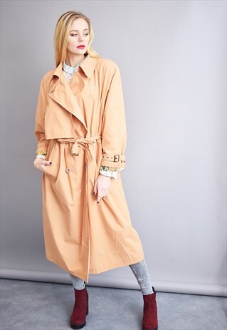 80'S RETRO OVERSIZED MINIMALIST PASTEL ORANGE TRENCH COAT