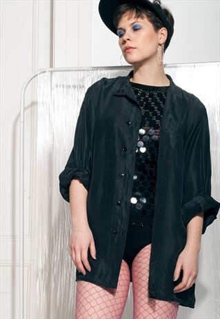 90S VINTAGE PURE SILK SHIRT IN BLACK