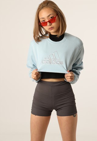 VINTAGE ADIDAS EMBROIDERED SPELL OUT CROPPED SWEATSHIRT