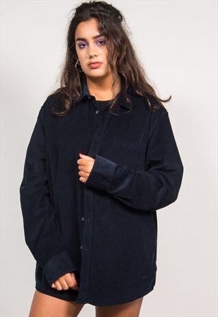 VINTAGE 90'S NAVY BLUE CORD LONG SLEEVE SHIRT
