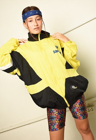 90S LOGO PRINT ATHLEISURE SHELL OVERSIZED BOMBER JACKET