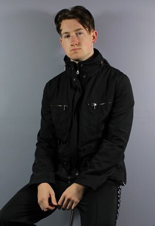 VINTAGE PRADA HOODED RAINCOAT JACKET IN NAVY WITH RUBBER PAT