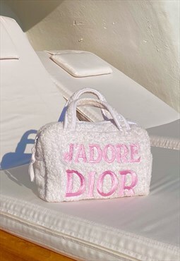 J adore dior terry cloth embroidered pink handbag