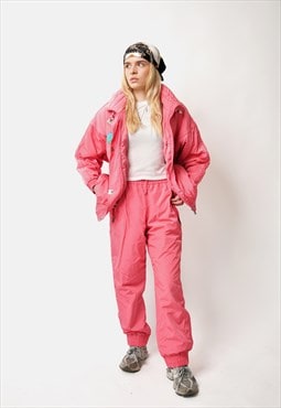 Vintage 80s ski suit set in pink colour women Retro winter