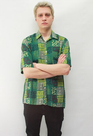 VINTAGE 70' AMAZING BEAUTIFUL COOL GREEN SHIRT