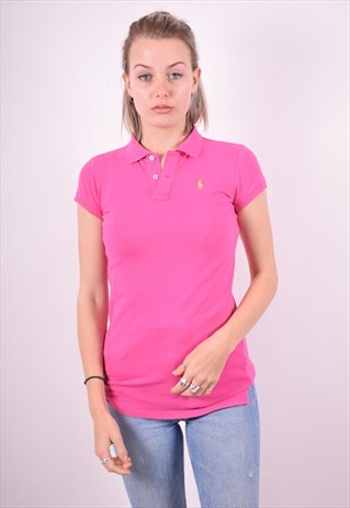 RALPH LAUREN WOMENS VINTAGE POLO SHIRT MEDIUM PINK 90'S