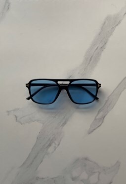 BOO DESIGNED Blue Lens Aviator Sunglasses