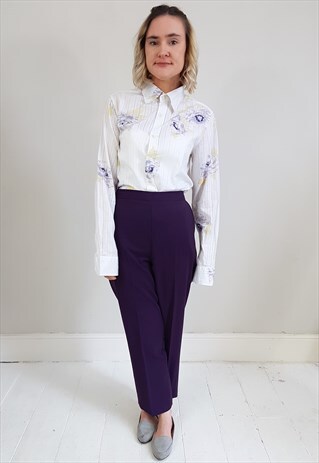 VINTAGE 90'S LILAC AND YELLOW FLORAL RIBBED SHIRT
