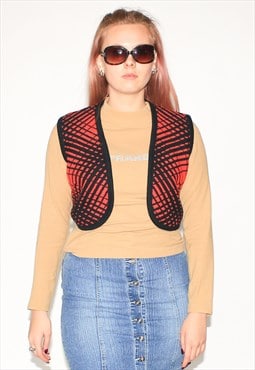 Vintage 90s abstract wool cropped vest in red / black