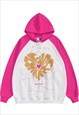 Heart patch hoodie raglan pullover graffiti top in pink