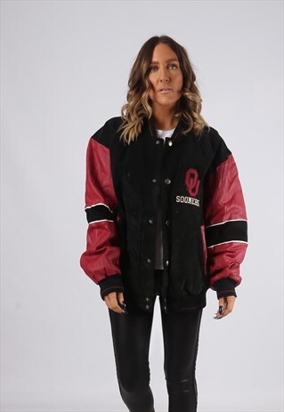 SUEDE LEATHER BOMBER JACKET OVERSIZED UNIVERSITY UK 18 (GV4Y