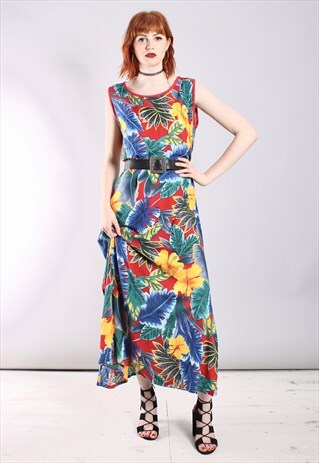VINTAGE 90S HAWAIIAN TROPICAL BEADED MAXI DRESS