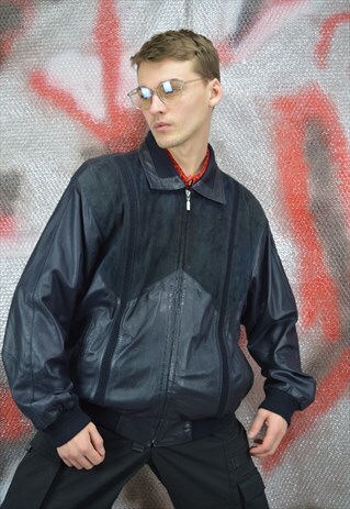 VINTAGE BLACK CLASSIC LEATHER BOMBER JACKET