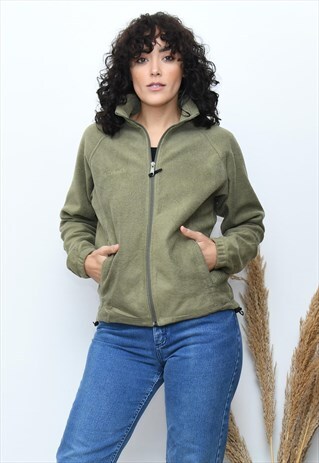 VINTAGE 90S COLUMBIA FLEECE ZIP UP JACKET JUMPER IN GREEN