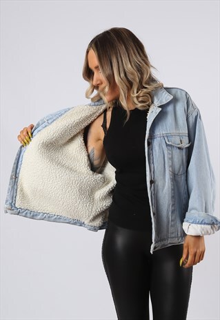 DENIM JACKET SHERPA LINED OVERSIZED FITTED UK 18 (NFG)