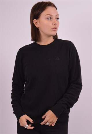 KAPPA WOMENS VINTAGE JUMPER SWEATER MEDIUM BLACK 90S