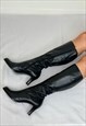 Vintage Black Real Leather Knee High Boots