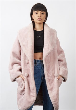 VINTAGE 80'S BENETTON BABY PINK FAUX FUR COAT