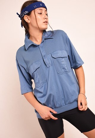 VINTAGE 80S RETRO ATHLEISURE T-SHIRT TOP TEE IN BLUE