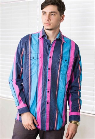 VINTAGE WRANGLER REGATTA STRIPED SHIRT LOGO 90S XL 16.4