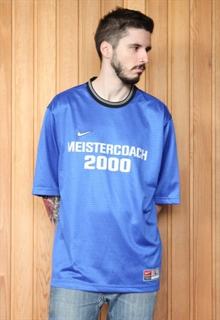 VINTAGE 1990S BLUE NIKE FOOTBALL SHIRT