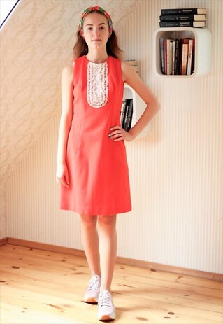 ORANGE SHORT HANDMADE DRESS WITH WHITE RUFFLES