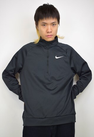 VINTAGE 90S NIKE BLACK SHINY 3/4 ZIP SWEATSHIRT