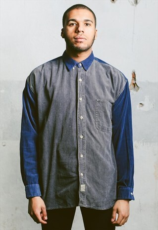 VINTAGE 90S CORDUROY PANEL BLOCK SHIRT