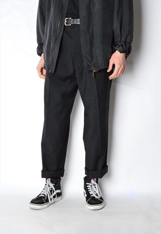 VINTAGE 80S BLACK MINIMALIST WOOL PANTS