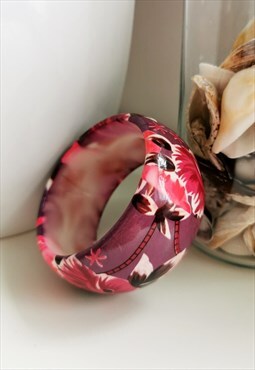 90's vintage plastic floral print round purple bracelet
