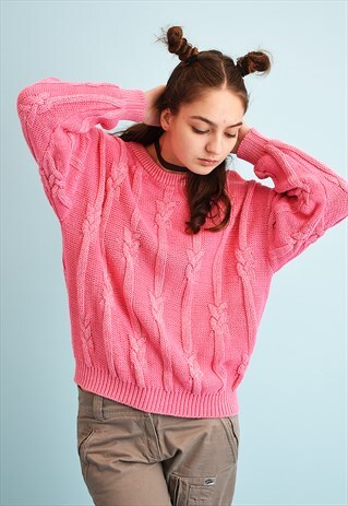 80'S RETRO ARAN STYLE SLOUCHY KNIT JUMPER