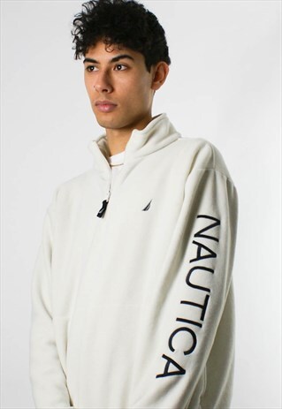 VINTAGE NAUTICA 1/4 ZIP FLEECE SWEATSHIRT, WHITE