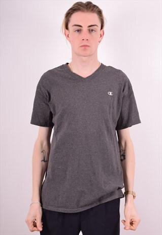 CHAMPION MENS VINTAGE T-SHIRT TOP LARGE GREY 90S
