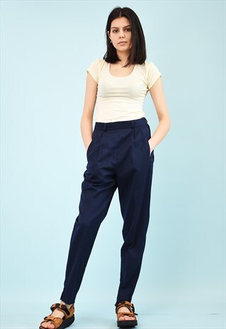 90'S RETRO HIGHWAISTED NAVY BLUE TAPERED TROUSERS