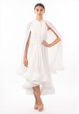 RUFFLE HEM AND SLEEVES OVERSIZED DRESS IN WHITE