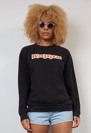 VINTAGE 90'S KAPPA ORANGE LOGO BLACK SWEATSHIRT