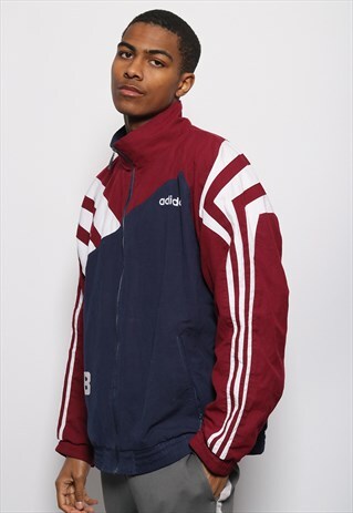 VINTAGE ADIDAS SHELL TRACK LOGO JACKET BLUE RED