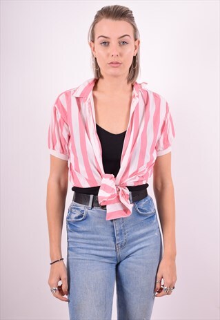 FERRE WOMENS VINTAGE SHIRT SMALL PINK STRIPES 90'S