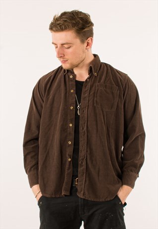 VINTAGE 90S BROWN CORDUROY SHIRT MEDIUM