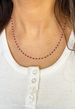 Dainty Red Ruby Gemstone Necklace in Sterling Silver 925