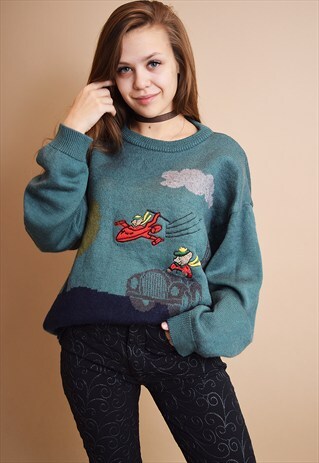 COOL 90'S RETRO NOVELTY OVERSIZED KNIT JUMPER TOP